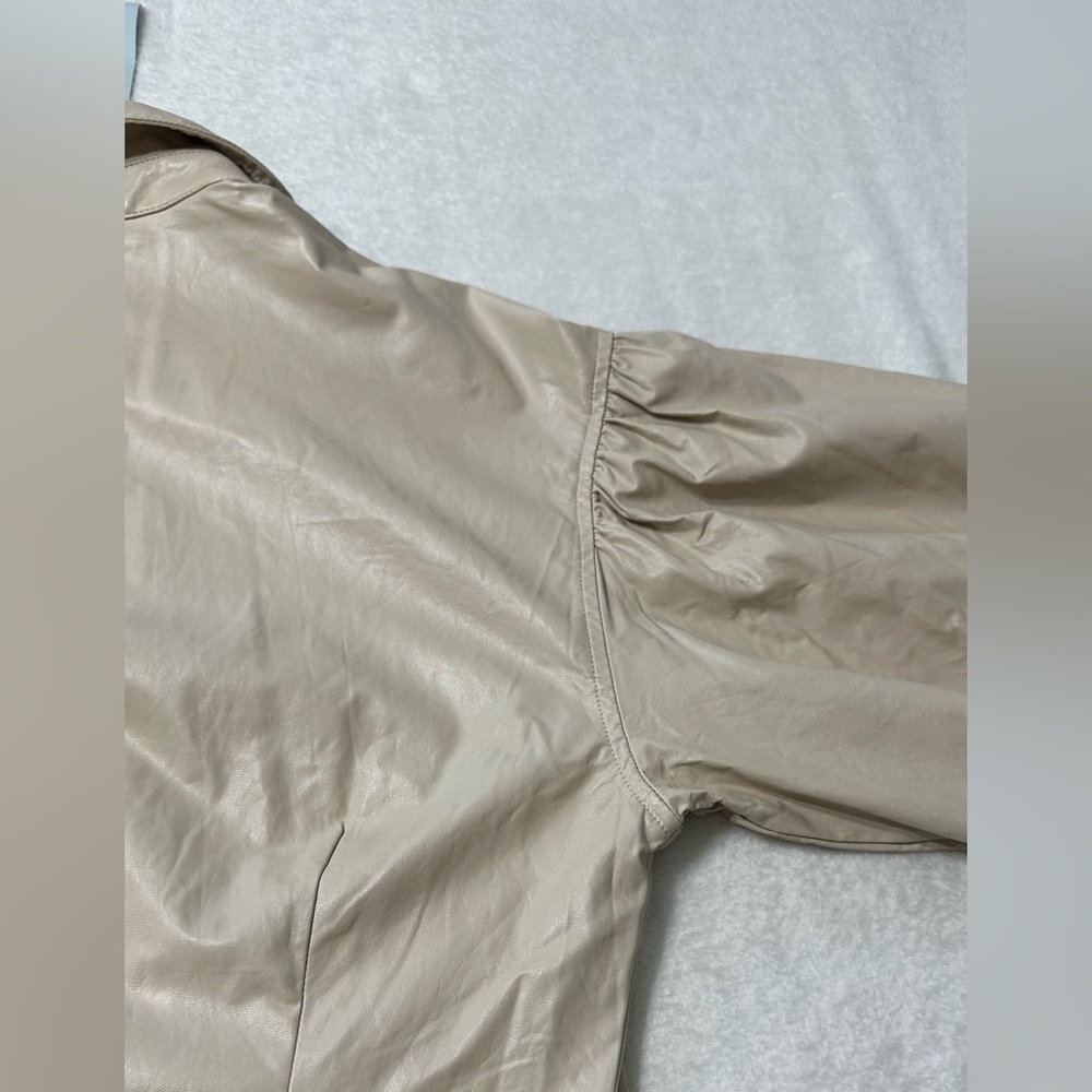 Prologue Cream Faux Leather Puff Poet Sleeve Button Duster Jacket /Dress - Picture 12 of 16